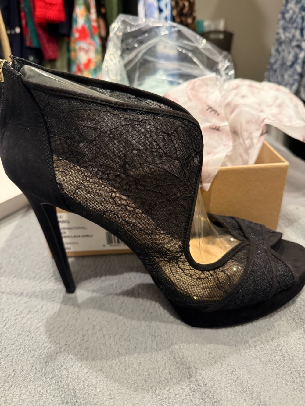 Jessica Simpson Black Lace Peep-Toe Stiletto Heels
